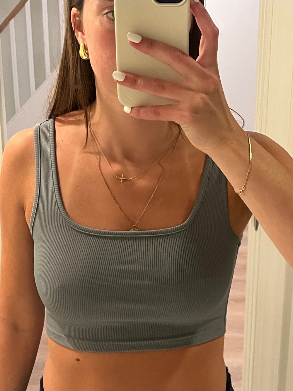 Women’s Ribbed Square Neck Cropped Tank Top - Charcoal